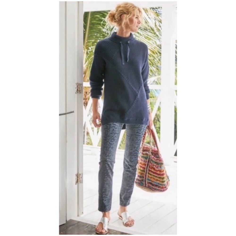 Soft Surroundings Sweater Navy Blue Knit Mock Neck Asymmetrical Patchwork M Edgy - Picture 15 of 15